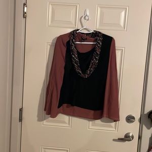Black shirt with attached cardigan and scarf